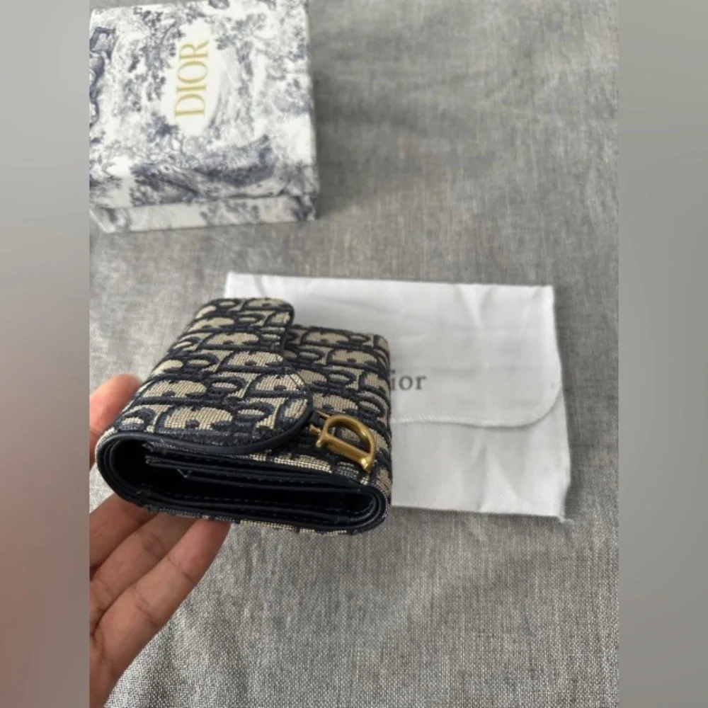 Dior Navy and Beige Monogram Canvas Mini Wallet